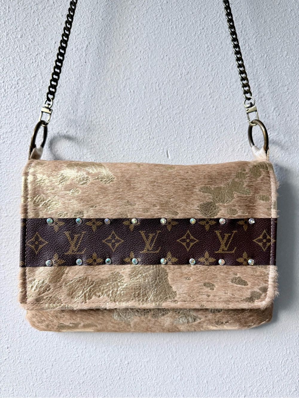 Keep it Gypsy Cowhide Hair on Hide Upcycled Louis Vuitton Crossbody Leather Bag